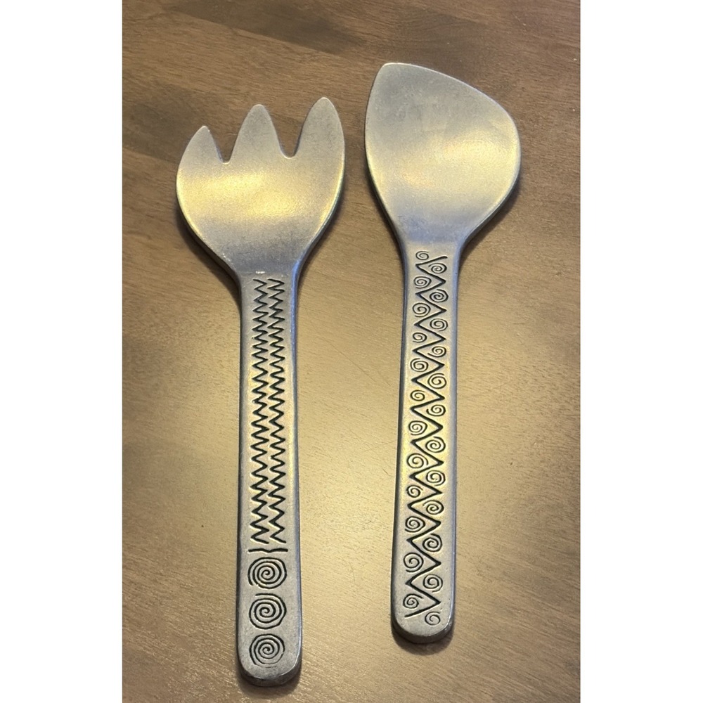 WILTON ARMETALE Large 13"‎ Salad Servers Discontinued Geometric Spiral Big